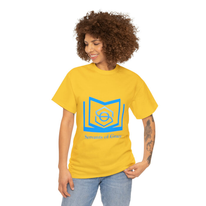Servants of Grace - 2 Timothy 1:9 - Light Blue Font Unisex Heavy Cotton Tee - Image 19