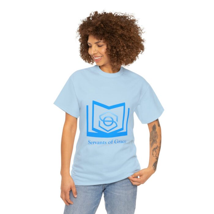 Servants of Grace - 2 Timothy 1:9 - Light Blue Font Unisex Heavy Cotton Tee - Image 23