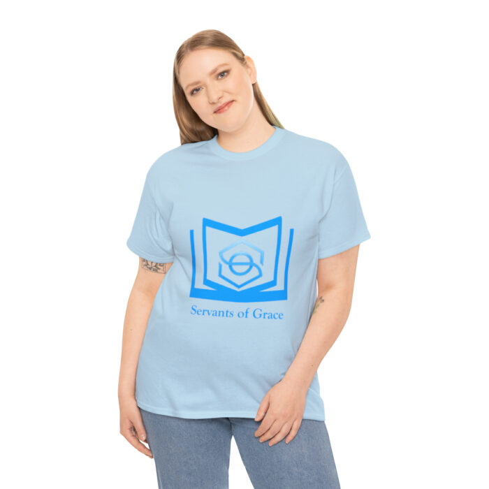 Servants of Grace - 2 Timothy 1:9 - Light Blue Font Unisex Heavy Cotton Tee - Image 24
