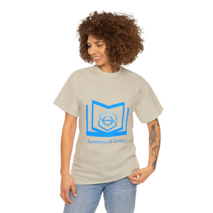 Servants of Grace - 2 Timothy 1:9 - Light Blue Font Unisex Heavy Cotton Tee - Image 11