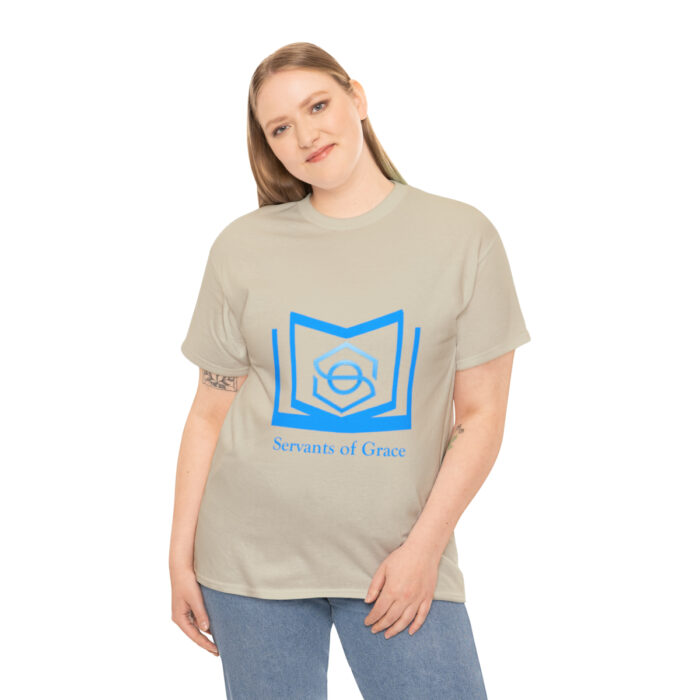 Servants of Grace - 2 Timothy 1:9 - Light Blue Font Unisex Heavy Cotton Tee - Image 12