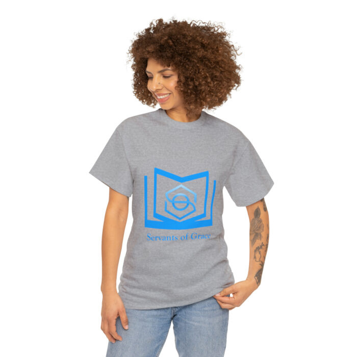 Servants of Grace - 2 Timothy 1:9 - Light Blue Font Unisex Heavy Cotton Tee - Image 15