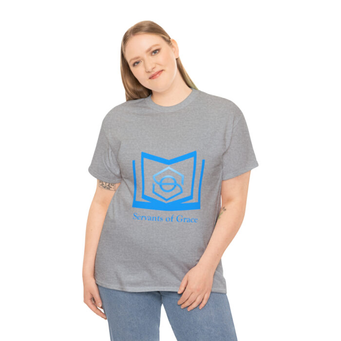 Servants of Grace - 2 Timothy 1:9 - Light Blue Font Unisex Heavy Cotton Tee - Image 16