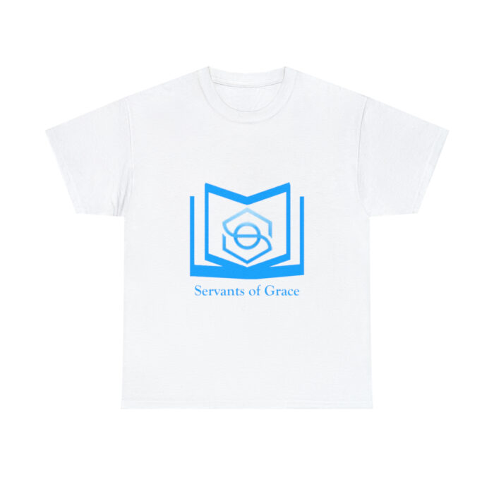 Servants of Grace - 2 Timothy 1:9 - Light Blue Font Unisex Heavy Cotton Tee - Image 5
