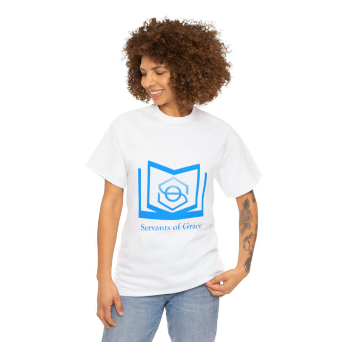 Servants of Grace - 2 Timothy 1:9 - Light Blue Font Unisex Heavy Cotton Tee - Image 7