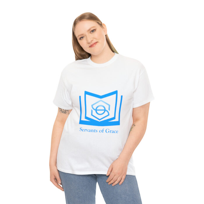 Servants of Grace - 2 Timothy 1:9 - Light Blue Font Unisex Heavy Cotton Tee - Image 8