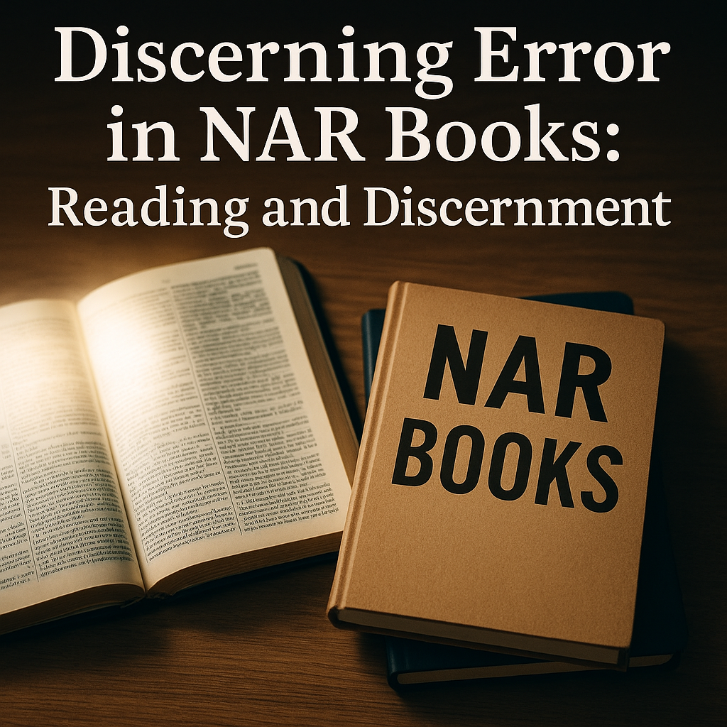Open Bible beside NAR books — Discerning Error in NAR Books